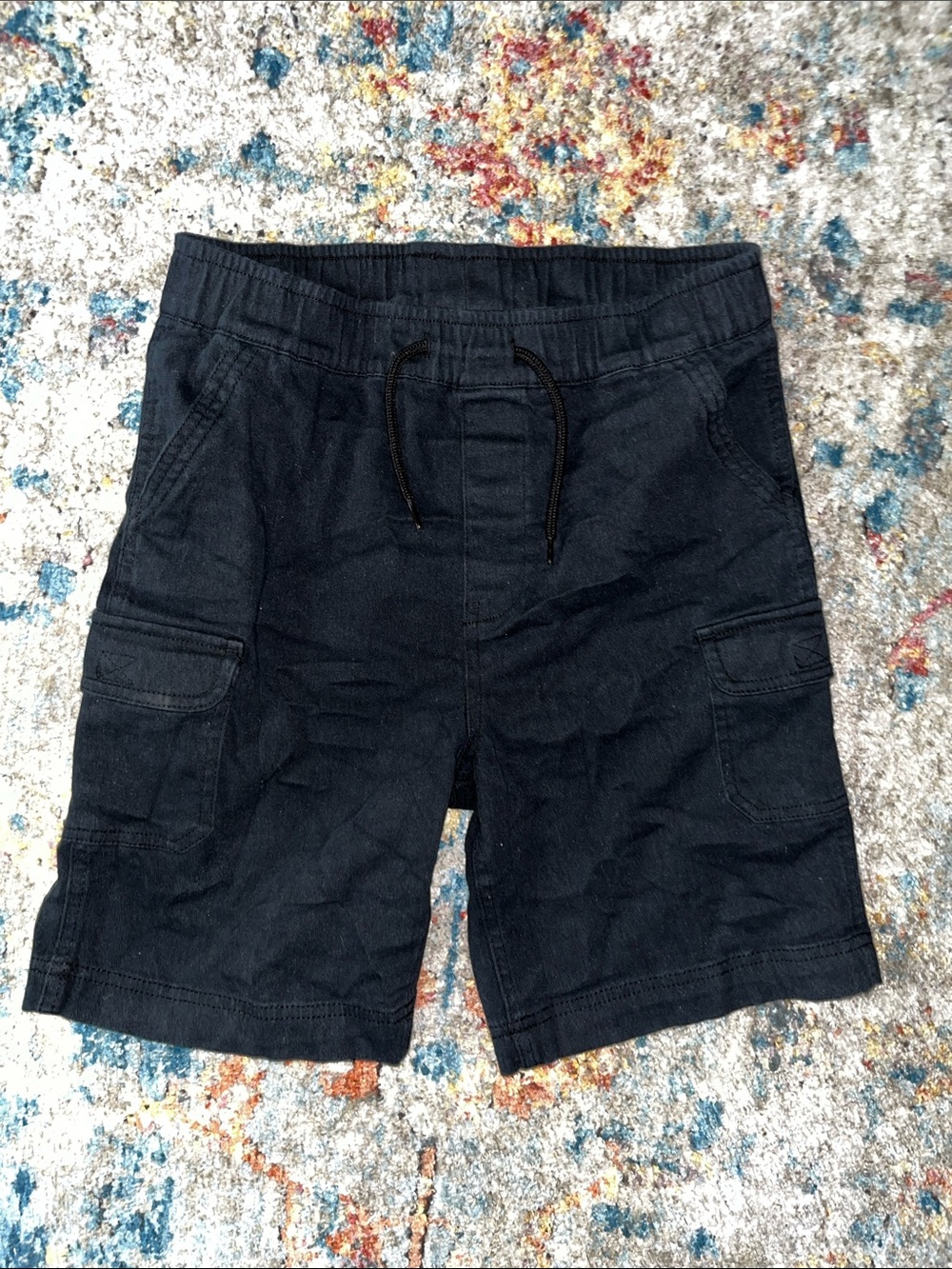 Boys Black Drawstring Cargo Shorts